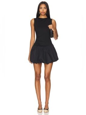 SNDYS Dress Womens XL Black Maya Poplin Bubble Hem Mini Cocktail Party Preppy